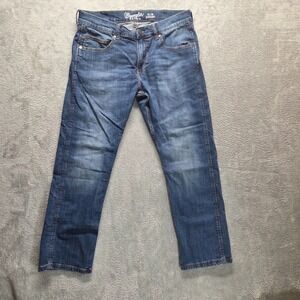 Wrangler Retro Jeans Mens 35X30 Blue Slim Straight Mid Rise Workwear Denim